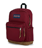 JanSport Right Pack Backpack - School, Travel, Work, or Laptop Bookbag with Suede Leather Bottom with Water Bottle Pocket, Russet Red