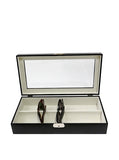 Genuine Black Leather Contemporary Multi Eyeglass Glasses Organizer Storage Case Box