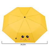 Finex Pokemon Pikachu Yellow Manual Tri-Fold Folding Compact Travel Rain Umbrella Uv Protection