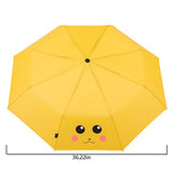 Finex Pokemon Pikachu Yellow Manual Tri-Fold Folding Compact Travel Rain Umbrella Uv Protection