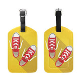 PU Leather Luggage Tags 2PCS with Red Sneakers On Bright Yellow Background for Suitcase Travel Bag