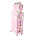 CO-Z Premium Vintage Luggage Sets 24" Trolley Suitcase and 12" Hand Bag Set with TSA Locks (Pink + Beige) (12" +24" Pink)