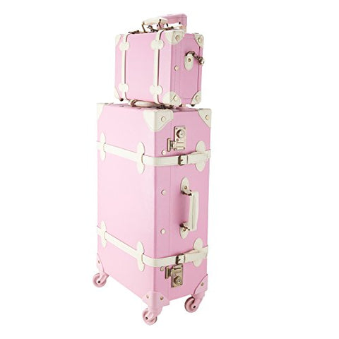 CO-Z Premium Vintage Luggage Sets 24" Trolley Suitcase and 12" Hand Bag Set with TSA Locks (Pink + Beige) (12" +24" Pink)