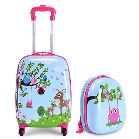 Goplus 2PC Kids Luggage, 12" & 16" Kids Carry On Luggage Set, Lightweight Spinner Suitcases for Boys and Girls (Deer)