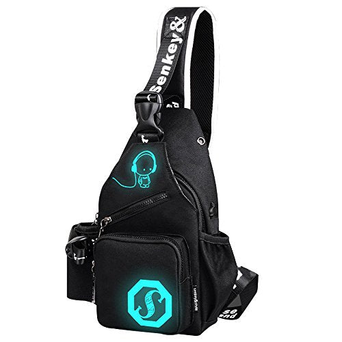 Mens Womens Luminous Sling Bag with USB Charging Port