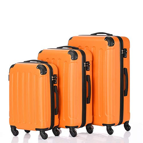 SSLine 3 Piece Luggage Sets Hardshell Spinner Luggages Swivel Wheels Suitcase Portable Rolling Trolley Case - 20" 24" 28" Spinner Suitcases Orange