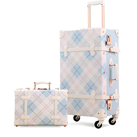UNIWALKER Vintage Suitcase Set 20 inch Carry on Spinner Luggage with 12 inch Handbag for Women