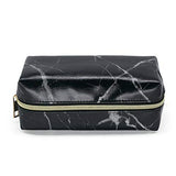 Leather Marble Makeup Bag Portable Waterproof Cosmetic Bags for Women Brushes Bag Pouch Organizer Toiletry Bag (Black)