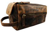 Genuine Buffalo Leather Unisex Toiletry Bag Travel Dopp Kit Grooming and Shaving Kit ~ for Men
