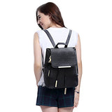 Coofit Black Faux Leather Backpack For Girls Schoolbag Casual Daypack (Black With Keychain)