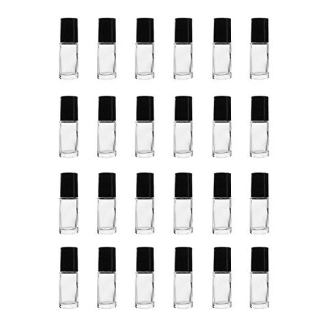 Clear (1/6 Oz/5 ml) Plain Glass Container Tubes Roll-On Bottles with Ball Tips and Black Caps for
