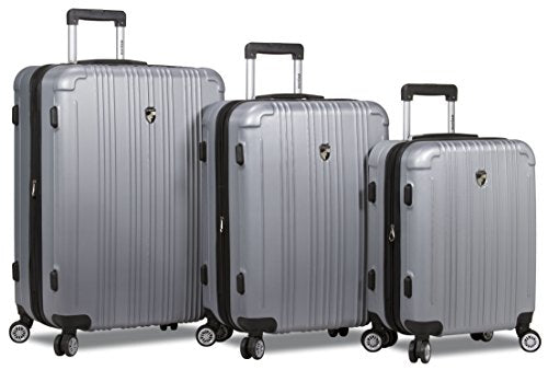 Dejuno Atlas 3-Piece Hardside Spinner Tsa Combination Lock Luggage Set, Silver