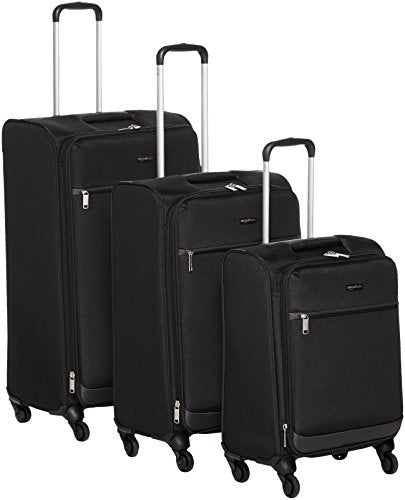 Amazonbasics Softside Spinner Luggage - 3 Piece Set (21", 25", 29"), Black