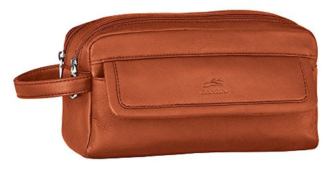 Mancini COLOMBIAN Double Compartment Leather Toiletry Kit in Cognac