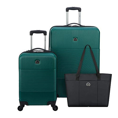 DELSEY Paris Groove DLX 3-Piece Hardside Set (Carry-on, Checked Suitcase and Weekender Bag), Dark Green