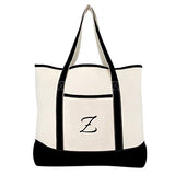 DALIX Monogram Bag Personalized Totes For Women Open Top Black Letter Z