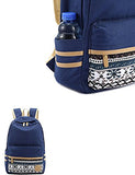 Eaglebeky Casual Style Lightweight Canvas Backpack School Bag Travel Daypack (Dark Blue)