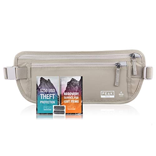 Travel Money Belt with RFID Block - Theft Protection and Global Recovery Tags (Beige REG - fits