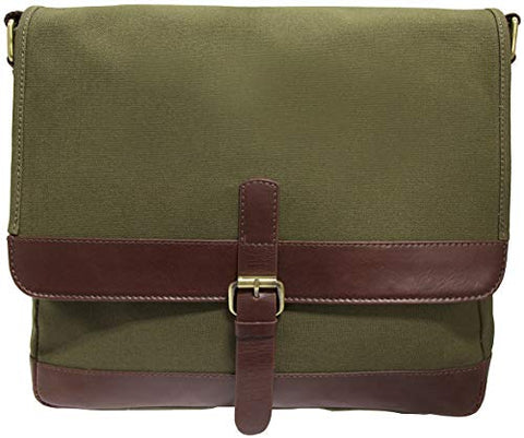 Mancini Leather Goods Crossover Bag for 10.1" Laptop/Tablet (Olive - Brown