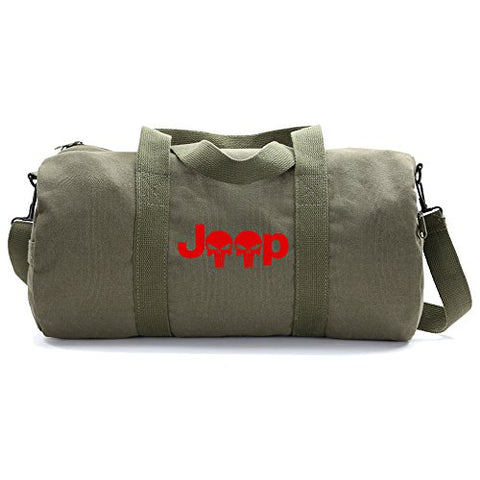 Jeep Wrangler Punisher Skull Heavyweight Canvas Duffel Bag in Olive, Large