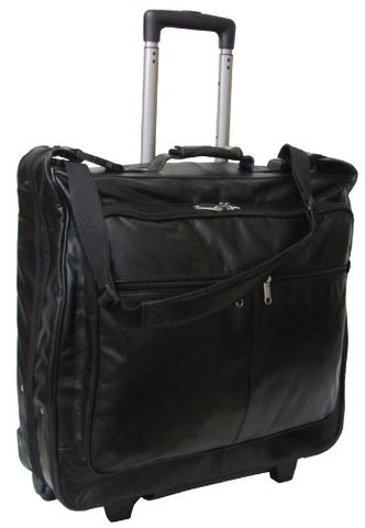 Amerileather Cowhide Leather Black 21.5-inch Wheeled Garment Bag