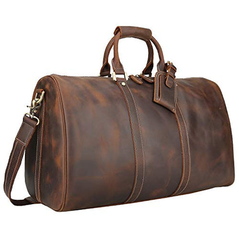 Polare Men'S 20'' Retro Real Leather Weekender Duffel Overnight Bag Carry On Luggage