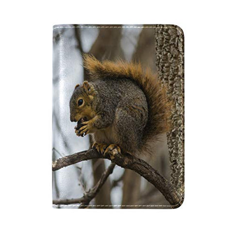 Passport Holder Animal Squirrel Tree Travel Genuine Leather Wallet Cover Case for Womens Mens Kids