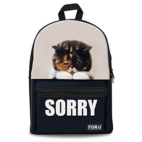 Bigcardesigns Cute Animal Sorry Cat Backpack Teen Book Bag Back to School