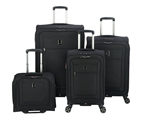 Delsey Luggage Hyperglide 4 Piece Luggage Set Carry On & Checked Spinner Suitcases, Black
