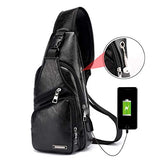 Seoky Rop Men's Leather Sling Bag Chest Crossbody Shoulder Bag with USB Charging Port Black