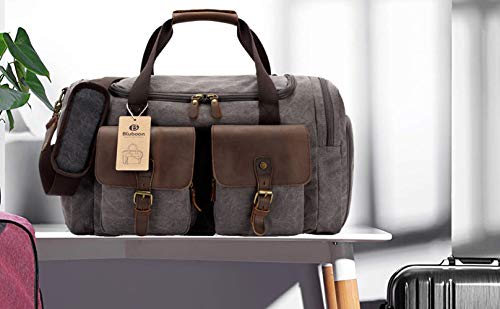 bluboon weekender overnight bag canvas genuine leather travel duffel tote Shop BLUBOON Canvas Duffle Bag Oversized Genu – Luggage Factory