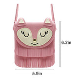 ZGMYC Fox Tassel Shoulder Bag Small Coin Purse Crossbody Satchel for Kids Girls, Large Pink (5.9 x 5.9in)