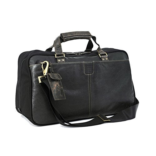 Hendrix 19" Leather Weekender Duffel Color: Black With Green Plaid
