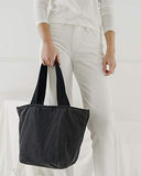 BAGGU Canvas Zip Tote, Nylon Shopping Tote or Lunch Bag, Recycled Wahsed Black