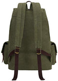 Canvas Vintage Backpack Leather Casual Men Women Laptop Travel Rucksack (Army green-B)