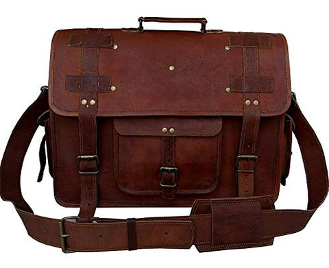 18 Inch Vintage Men's Brown Handmade Leather Briefcase Best Laptop Messenger Bag Satchel