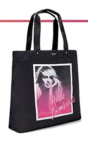Victoria'S Secret Hello Bombshell Black Graphic Tote Bag Cotton Canvas