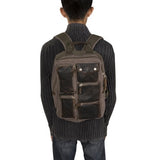 Stylish Washed Canvas Backpack W/Leather Trim, 0830 Black