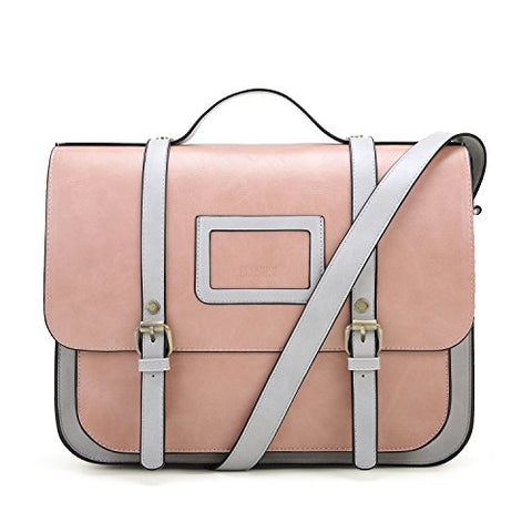 ECOSUSI Women Briefcase Vintage Crossbody Messenger Bag PU Leather Satchel Purse, Pink