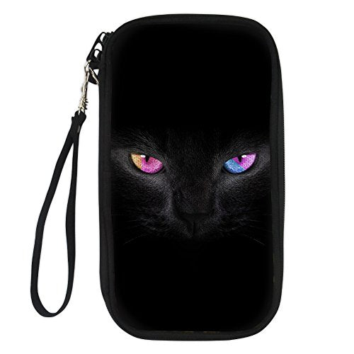 Bigcardesigns Black Cat Passport Holder Travel Wallet Wrist Shoulder Strap