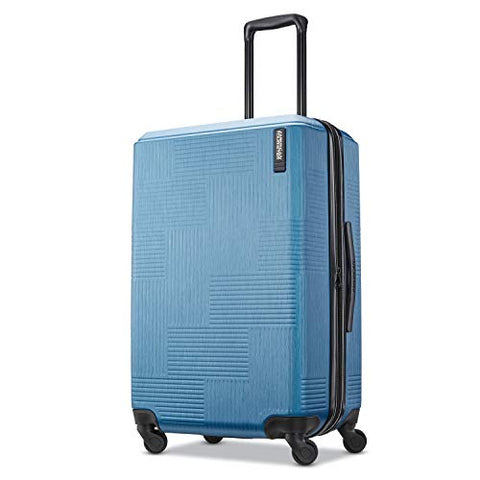 American Tourister Stratum XLT Expandable Hardside Luggage with Spinner Wheels, Blue Spruce, Checked-Medium 25-Inch