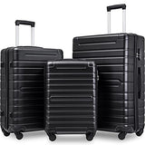 Hardshell Luggage Sets 3 PCS Spinner Suitcase with Tsa Lock Lightweight Black