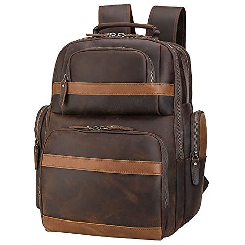 TIDING Leather Backpack 15.6 inch Laptop Backpack Vintage Business Travel Bag Large Capacity School Daypacks with USB Charging Port & YKK Zippers