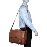 Sharo Leather Bags Wide Laptop Messenger And Brief Bag (Brown)