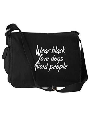 Funny Wear Black Love Dogs Avoid People Black Canvas Messenger Bag