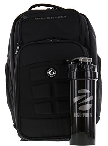 6 Pack Fitness Expedition Backpack Meal Mangement System 500 Stealth Black w/Bonus Zogosportz Cyclone Shaker