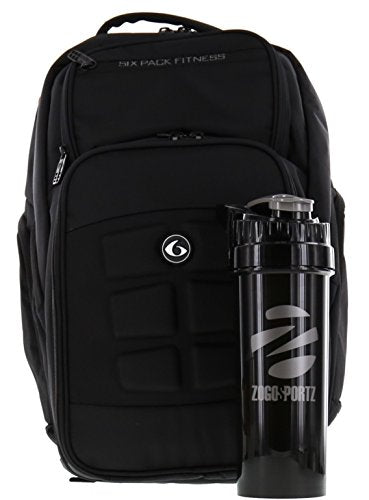 6 Pack Fitness Expedition Backpack Meal Mangement System 500 Stealth Black w/Bonus Zogosportz Cyclone Shaker
