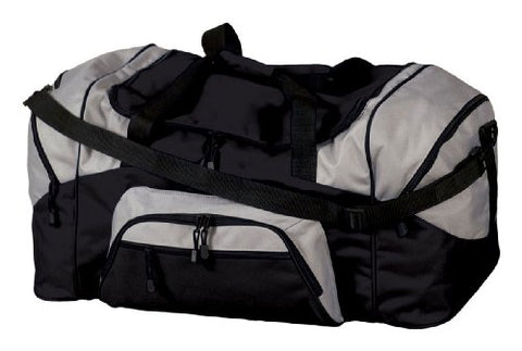 Port & Company Color Block Sport Duffel Bag, Black/Grey, One Size. Bg99