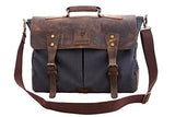 Devil Hunter Genuine Leather Vintage 18" Laptop Canvas Messenger Satchel Briefcase Bag Grey