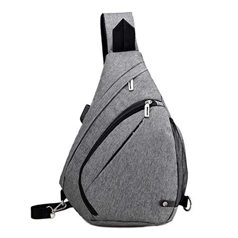 JAGENIE Men's Shoulder Bag Sling Chest Pack Fashion USB Charging Sport Crossbody Handbag Deep Gray